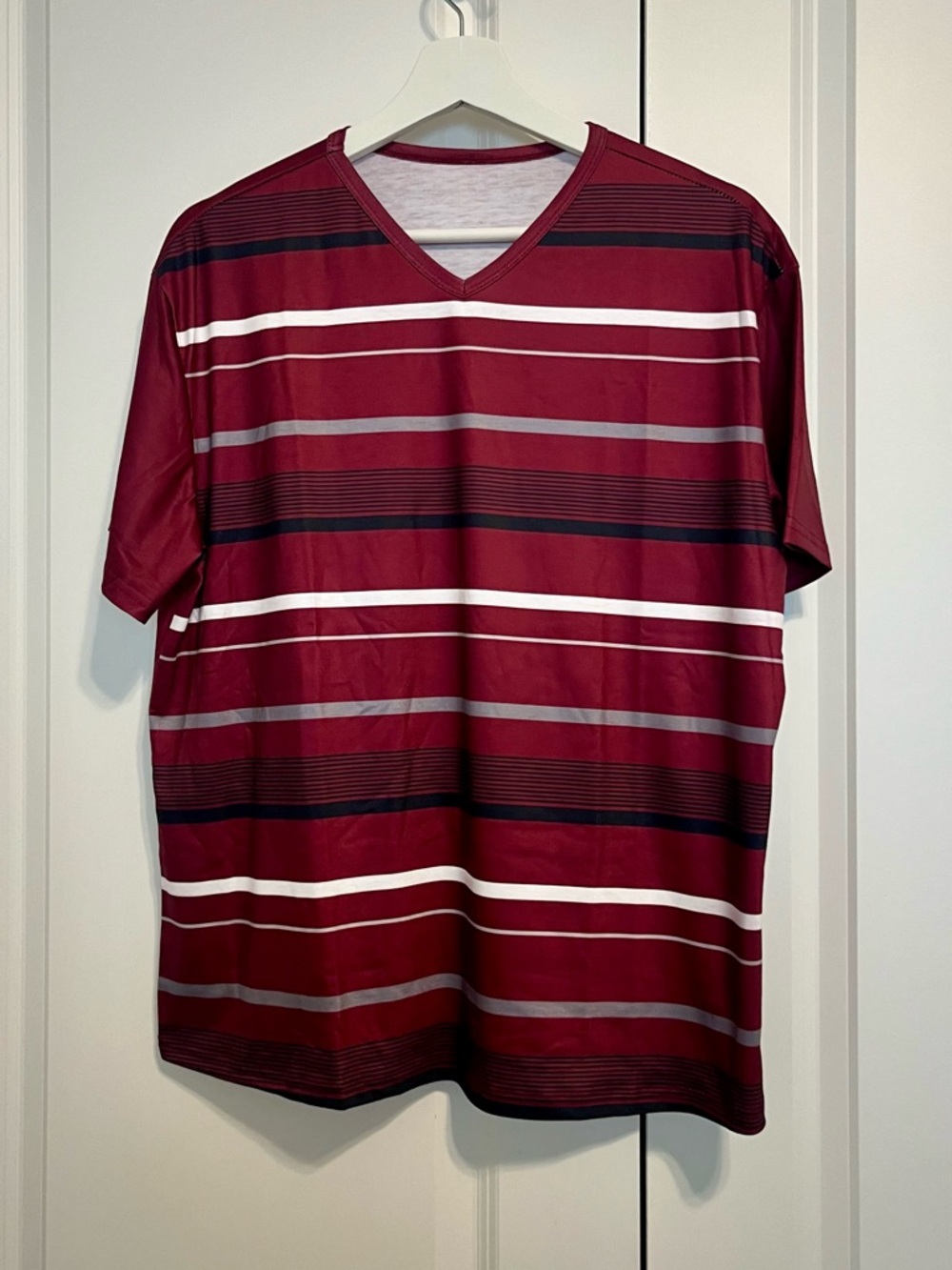 Womens V-Neck Burgundy Striped Shirt